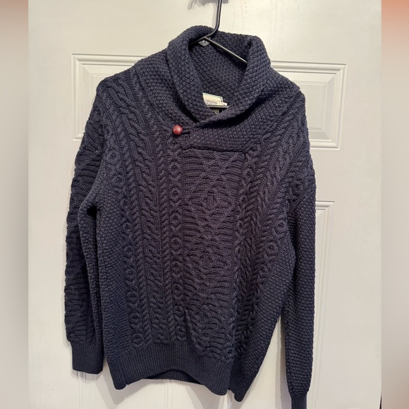 Original Aran NWT 100% Merino Wool Shawl Neck Sweater Navy sz MD - Picture 2 of 7